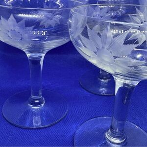Set of 12 Cambridge Etched Floral Champagne or Sorbet Coupe Glasses